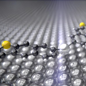 Overview image showing an atomically resolved surface and a molecule